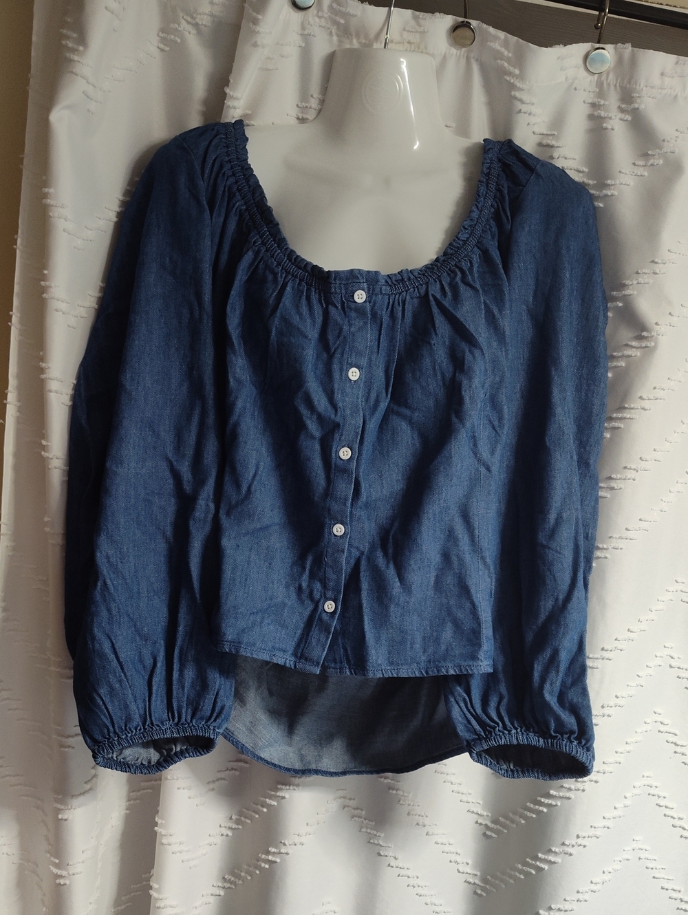 Old Navy Indigo Denim Button-Front Peasant Top